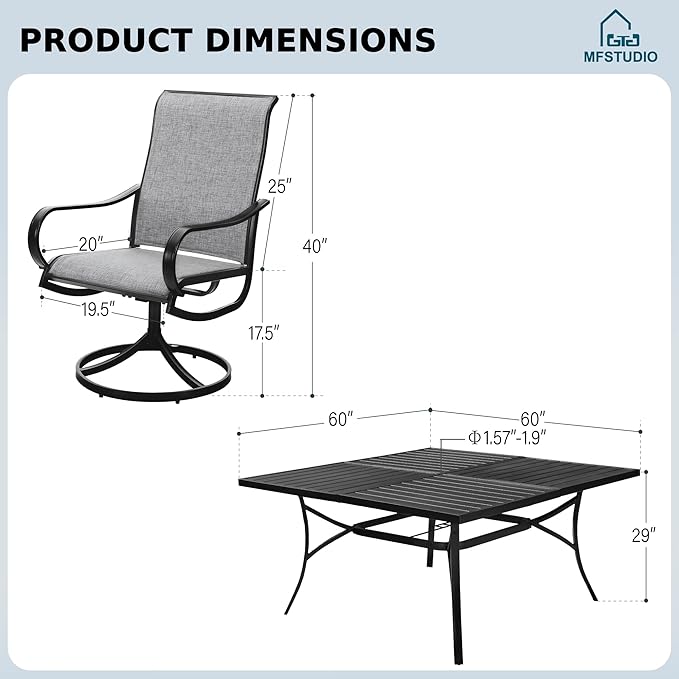 MFSTUDIO Outdoor Dining Set for 8, Patio Table and Chairs Set with Umbrella Hole, 9 Piece Outdoor Patio Furniture Set for Deck/Backyard/Poolside/Garden