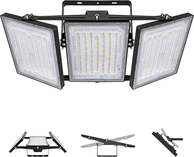 LED Flood Light Outdoor, STASUN 600W 60000lm 6000K Daylight White IP66 Waterproof, Commercial Parking Lot Light,3 Heads for Yard Street Stadium House Floodlight Bright Security Lights for Outdoor Area