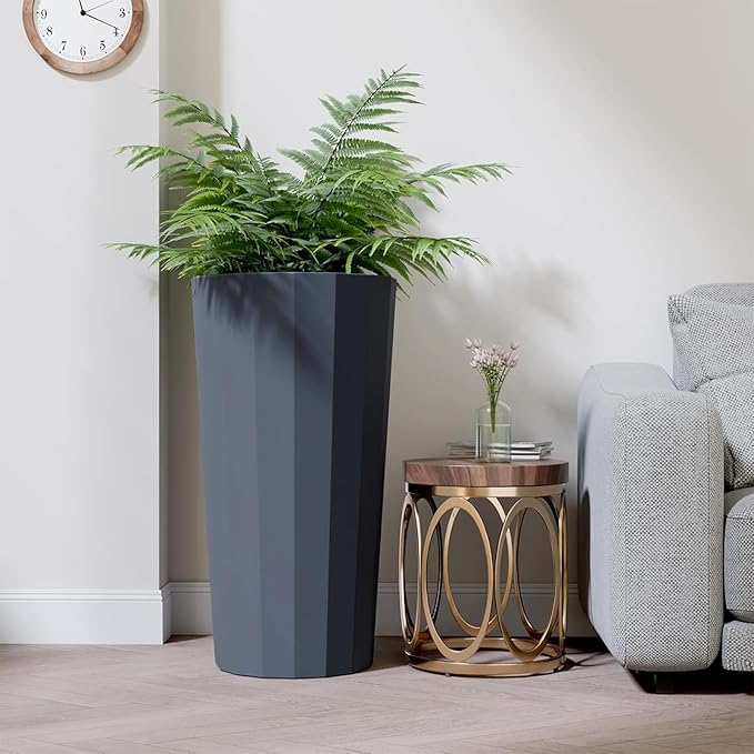 2PCS Tall Planters for Outdoor Plants, 23.6 Inches Large Outdoor Conical Flower Pots for Porch with Drainage Holes and Drainage Baffle, Tapered Large Planters for Garden, Balcony Use, Grey
