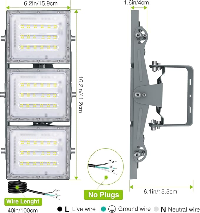 STASUN 2 Pack LED Flood Lights Outdoor, Max Series 150W 15000lm 6000K Daylight IP66 Waterproof, Commercial Parking Lot Lights, 3 Heads for Yard Street Stadium Outdoor Area Floodlight Security Light