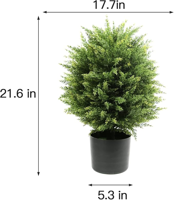 Sunnyglade 19.7” Tall Artificial Cedar Topiary Ball Tree Set of 2 Pack Potted Bushes UV Resistant Potted Plants for Indoor Outdoor Home Garden (Dark Green)