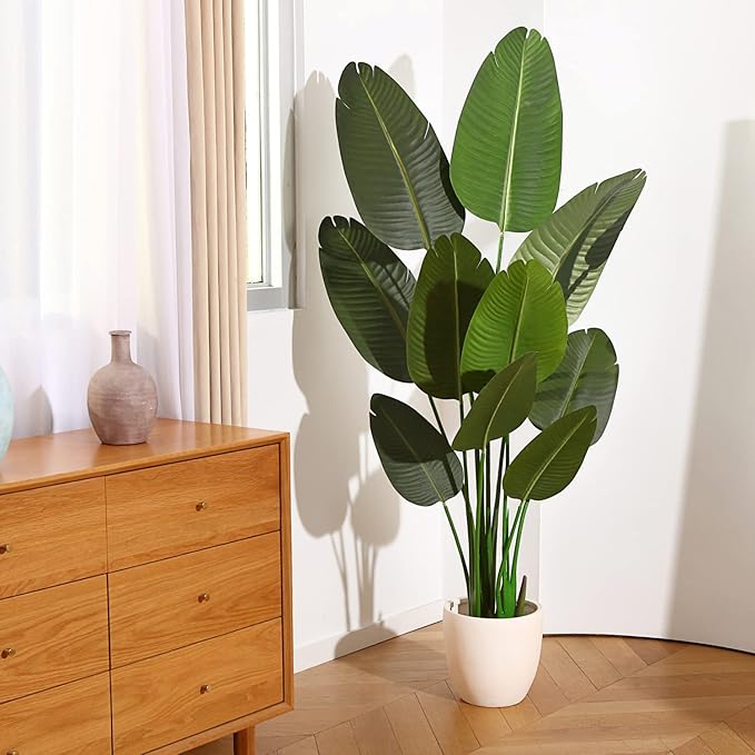 Fopamtri Artificial Bird of Paradise Plant Fake Tropical Palm Tree for Indoor Outdoor, Perfect Faux Plants for Home Garden Office Store Decoration, 5 Feet-1 Pack