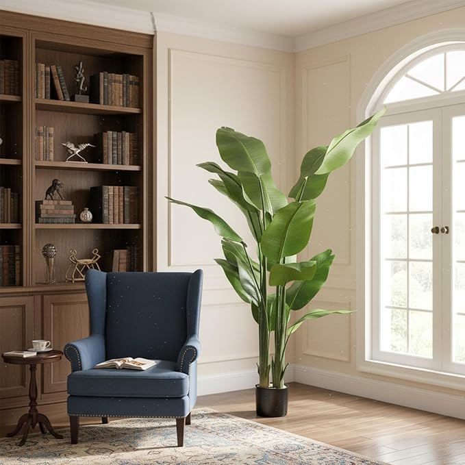 Artificial Bird of Paradise Plant, 6FT Faux Palme Trees Tree for Indoor and Outdoor, Artificial Plants with Basic Planter, Suitable for Home, Bathroom, Porch Outside Patio Decor