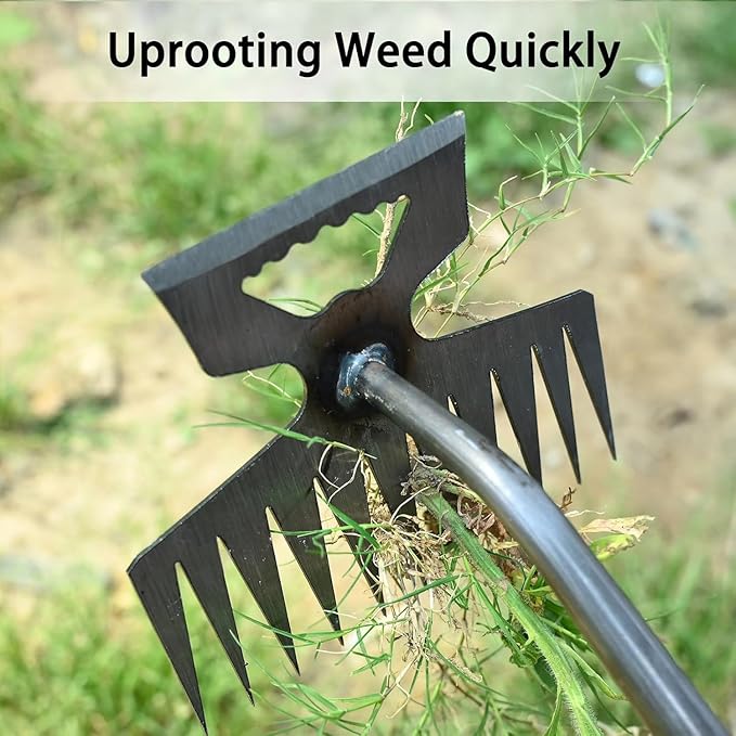 11 Teeth Portable Manganese Steel Weed Puller Tool, Uprooting Steel Hand Weeder Tool for Garden Yard Farm - Durable Manganese, Manual Multifunctional Weeding Artifact Kit (Yellow)