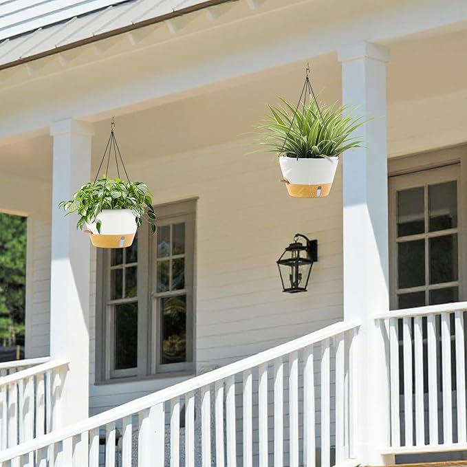 ZMTECH 2 Pack 12 Inch Hanging Planters, Large Hanging Plant Pot with Visible Water Level and Chain, Self Watering Hanging Flower Pot for Indoor Outdoor Garden Porch(White)