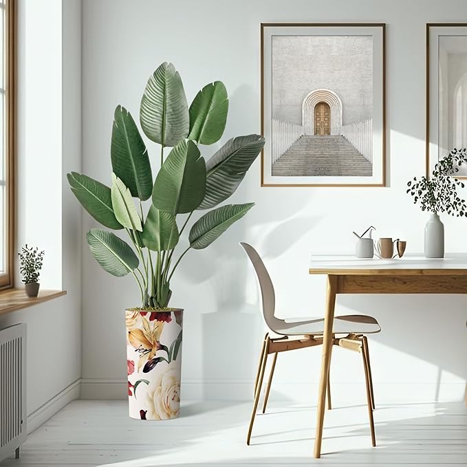 Artificial Tree in Modern Flower Pattern Planter, Fake Bird of Paradise Silk Tree for Indoor and Outdoor Home Decoration - 67" Overall Tall (Plant Pot Plus Tree)