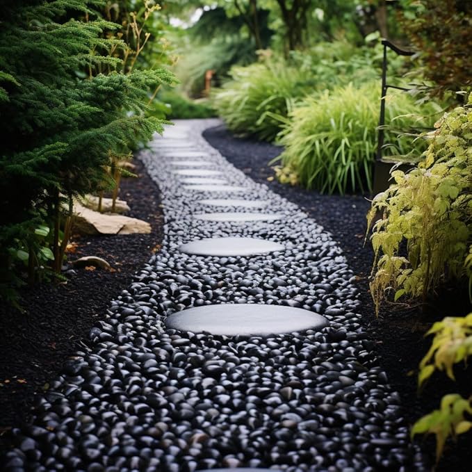 StoneCreek 12 LBS River Rocks, Large Size, Decorative Garden Stones for Plant Landscaping, Polished Gravel Filler Pebbles for Home Decoration, Vases, Succulents(Black Pebbles)