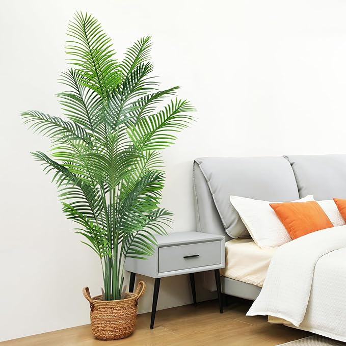 AnTing 6ft Artificial Palm Tree Indoor Decor with 15Trunks Plant Tall Fake Tropical Palm Tree in Pot Faux Areca Palm Tree for Home Office Living Room Decor Gift(1pack
