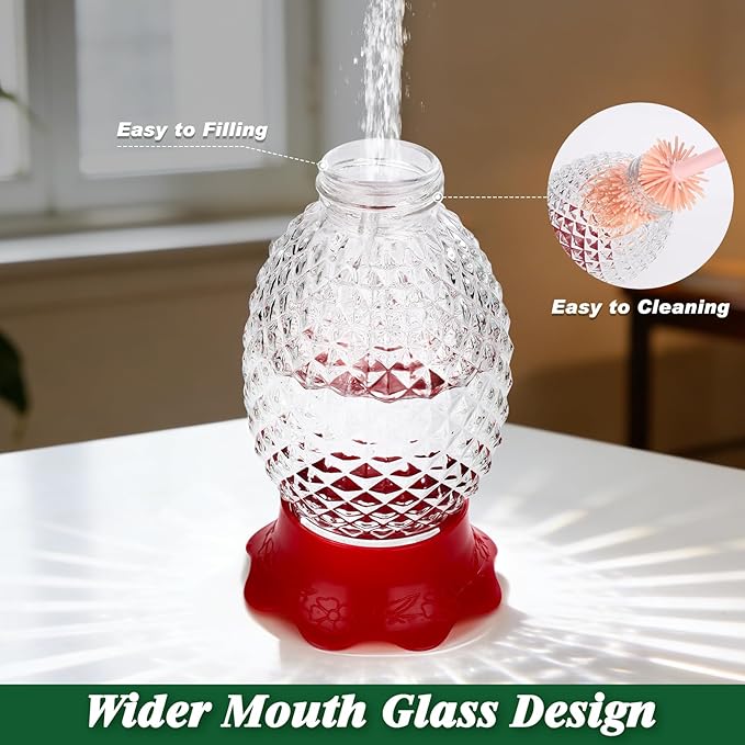 Glass Hummingbird Feeders for Outdoors Hanging Ant and Bee Proof 16OZ 2 Pack Clear Pineapple Humming Bird Feeder with 6 Feeding Ports and Ant Moat Hummingbird Gifts for Women Garden Decor
