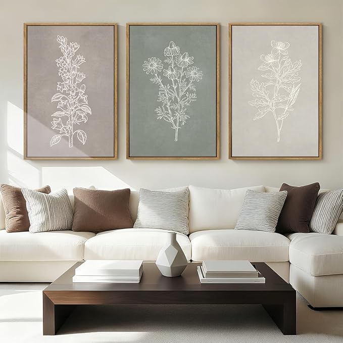 ANHUIB Neutral Botanical Wall Art Farmhouse Floral Paintings Boho Flower Wall Decor 16x24 Inch Set of 3 for Living Room Bedroom
