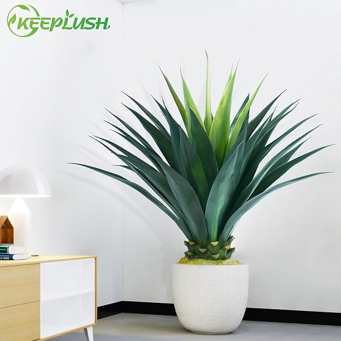 3.5ft Artificial Agave Plant, 42 Inch Tall Faux Agave Plants in Black Pot, Fake Floor Plant Outdoor Indoor for Front Porch Patio Home Office Door Step Hotel Desert Style Decor 2PCS