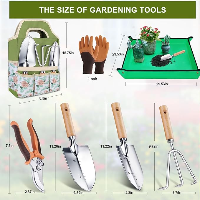 Kynup Garden Tools, 7 Piece Gardening Gift for Women, Gardening Tool Kit, Gardening Hand Tools Set, Gardening Supplies, Essentials, Garden Stuff, Thickened Stainless Steel, Rust-Proof