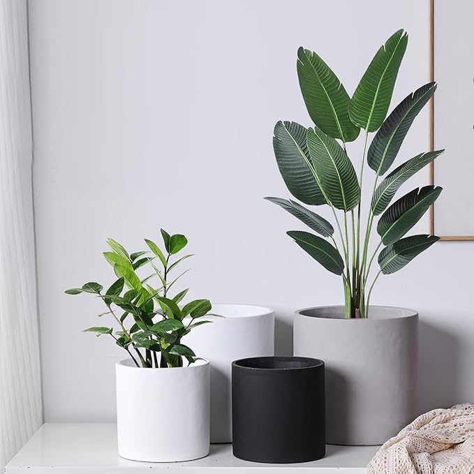 11 Inch Pot for Plants, Large Cement Planter with Drainage Hole, Mid-Century Modern Concrete Flower Pots for Home Decor, Office & Outdoor (Gray)