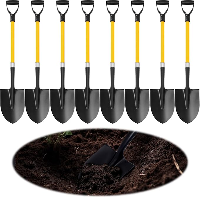 8 Packs Heavy Duty Digging Shovel Long Metal Shovel with Comfortable D Handle, Trenching Digging Spade for Garden Landscaping Construction, Snow Beach Sand (Water Drop)