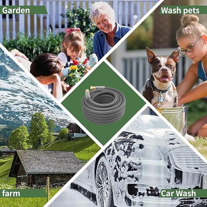 Heavy Duty Premium Garden Hose 50ft x 5/8", 300PSI Working, 1000PSI Burst, Hybrid Rubber Water Hose with Transparent Swivel Handle - Hot/Cold Water - Five Layered Braiding with Brass fittings (Grey)