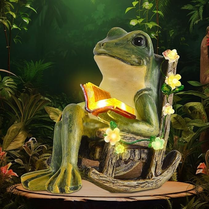 Solar Miniature Frog Garden Statues - Christmas Decorations Gift Frogs Statue Decor, Art Outdoor Figurine Lights for Patio Yard Balcony Lawn, Unique Housewarming Birthday Gifts for Women Mom Family