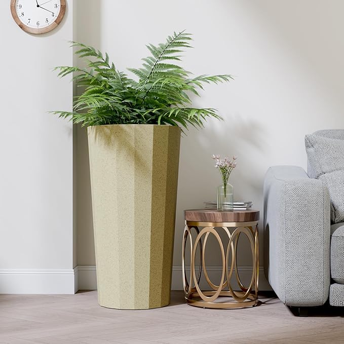 2PCS Tall Planters for Outdoor Plants, 23.6 Inches Large Outdoor Conical Flower Pots for Porch with Drainage Holes and Drainage Baffle, Tapered Large Planters for Garden, Balcony Use, Beige
