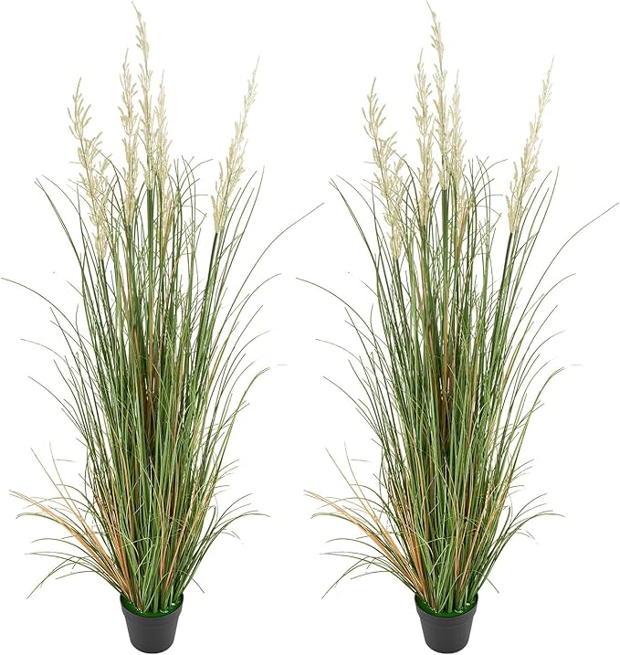 VEVOR Artificial Grass Plant, 2 Pack 59 inch Faux Reed Flower Grass in Pot, Premium PVC Fake Greenery Shrubs Plant for Indoor Outdoor House Home Garden Office Room Décor, Housewarming, Green