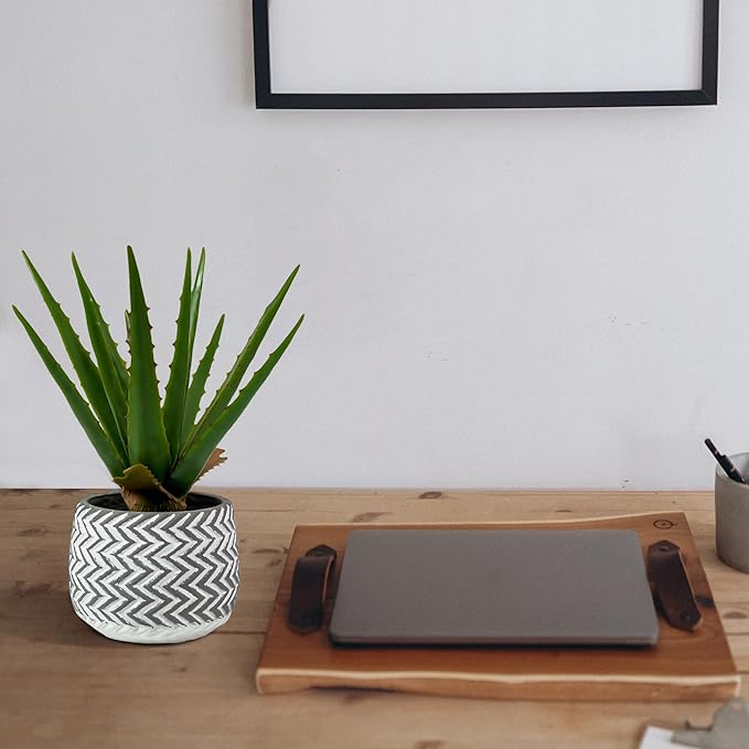 Ferrisland Artificial Potted Plants Fake: 12" Aloe Vera Desk Faux Potted Indoor Home Decor - Succulent Decorations in Pots for Office or Living Room Table Shelf Aesthetic