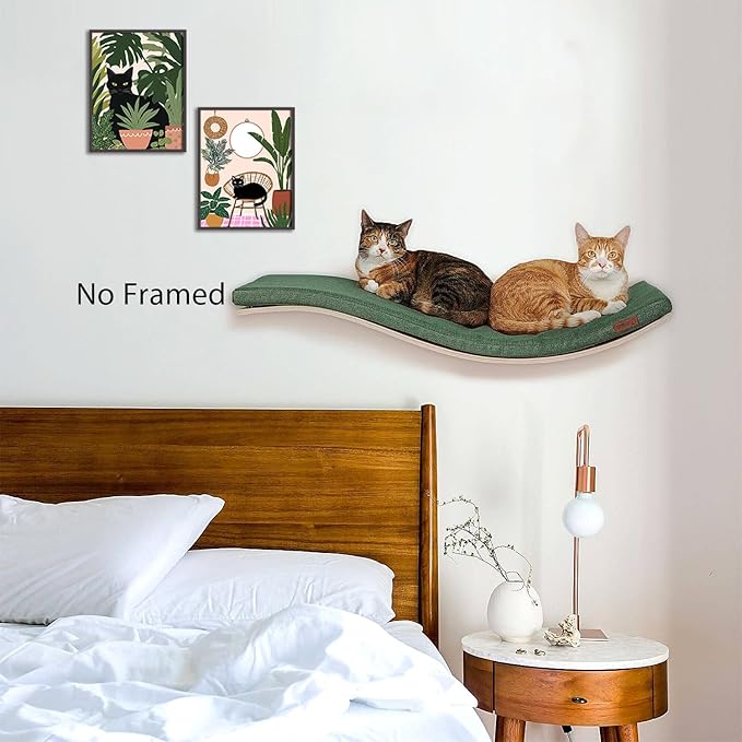 NIIORE Black Cat Botanical Wall Art, Modern Green Plant Decor, Tropical Boho Style Canvas Prints for Bedroom Bathroom Home Decor, Set of 4, 8x10 inches Unframed