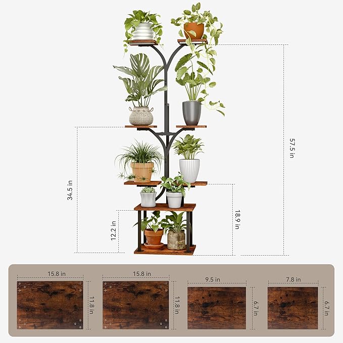 Plant Stand Indoor with Grow Lights, 8 Tiered Metal Plant Shelf, 58" Tall Plant Stand for Indoor Plants Multiple, Large Plant Rack Display Shelves, Corner Plant Holder for Living Room, Patio, Balcony