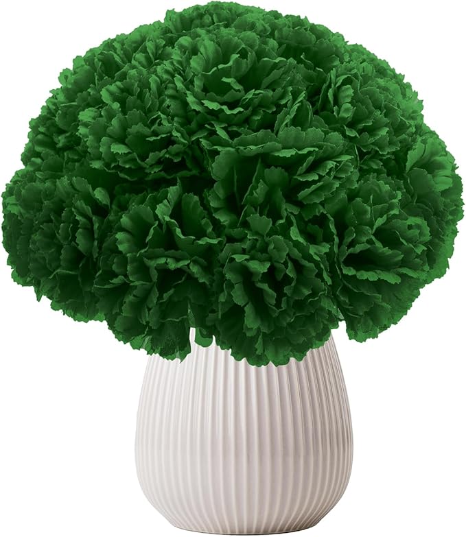 Silk Carnation Flower, 50 Artificial Flowers, Used for Wedding Decoration DIY Handmade Flowers, Carnation Flower Diameter 3.5 Inches and 6 Inches Stem (Green)