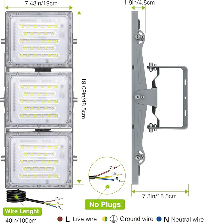STASUN 2 Pack LED Flood Lights Outdoor, Max Series 300W 30000lm 6000K Daylight IP66 Waterproof, Commercial Parking Lot Lights, 3 Heads for Yard Street Stadium Outdoor Area Floodlight Security Light
