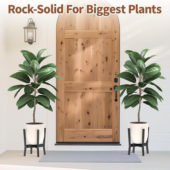 LASZOLA Black Adjustable Plant Stand for Single Large Outdoor Indoor Planters, Heavy Duty Metal Floor Fern Holder Fits 8 to 12 Inch Pots, Elevated Big Flower Stool for Patio – Pot Not Included, 2 Pack