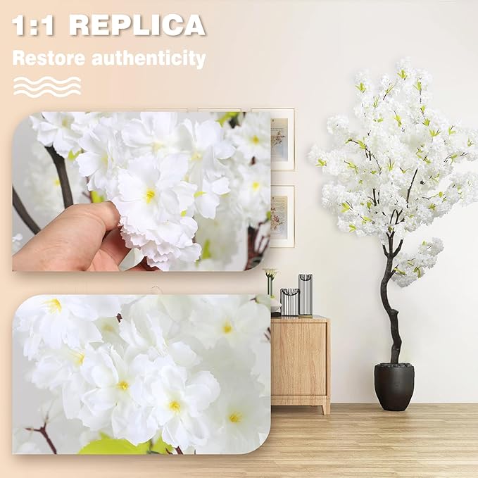 White Faux Cherry Blossoms Tree Artificial Cherry Blossom Tree Bedroom Trees for Home Christmas New Year Decor