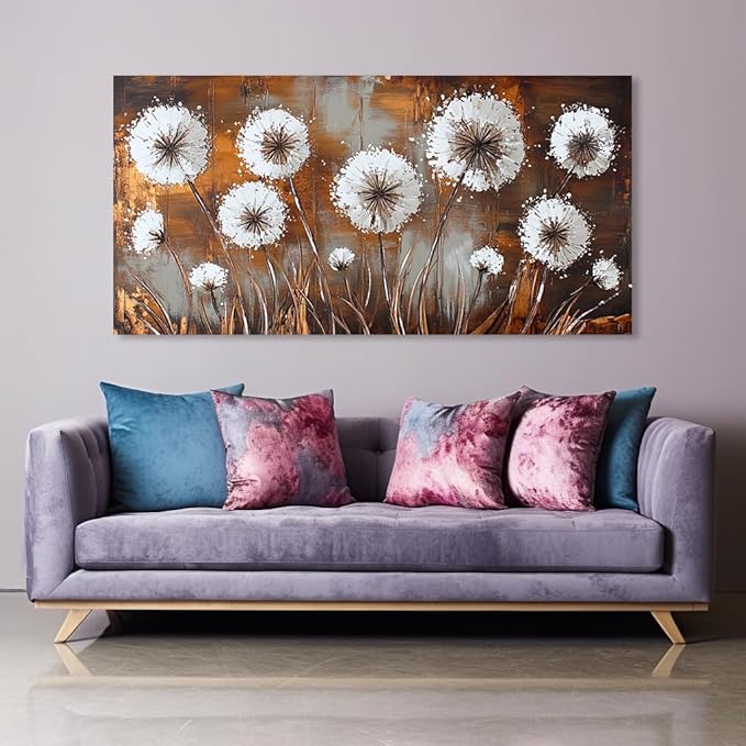 Country Dandelion Wall Art for Living Room Office Rustic Blowball Retro Floral Flower Oil Painting Prints Vintage Abstract Dandelion Flowers Canvas Artwork Farmhouse Bedroom Decor (30x60 Inches)