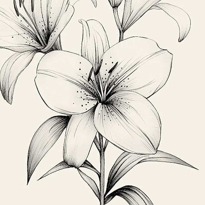 Framed Black and White Floral Wall Art for Living Room, Set of 4 Farmhouse Vintage Botanical Painting Print Wall Decor, Minimalist Rustic Artwork for Bedroom Bathroom Hallway Kitchen Walls, 12x16 Inch