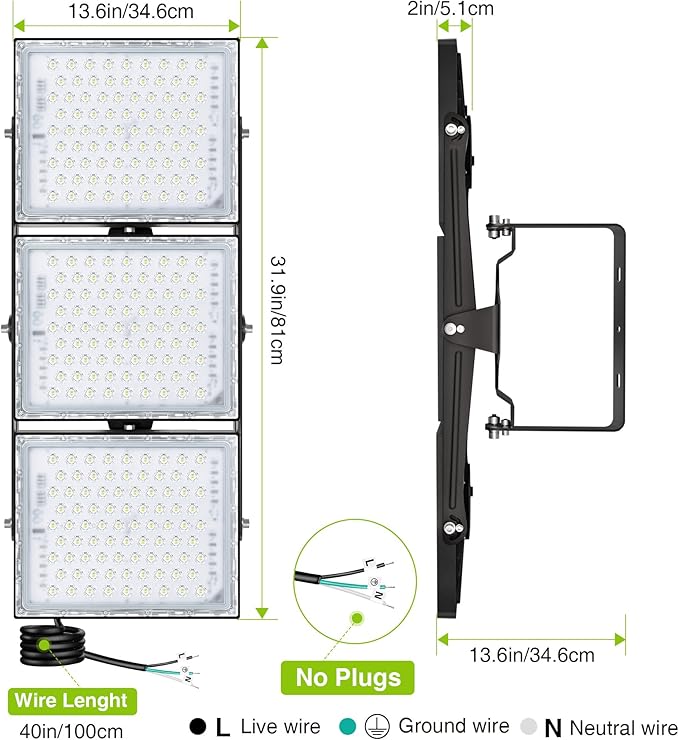 LED Flood Light Outdoor, STASUN 750W 75000lm 6000K Daylight White IP66 Waterproof, Commercial Parking Lot Light,3 Heads for Yard Street Stadium House Floodlight Bright Security Lights for Outdoor Area