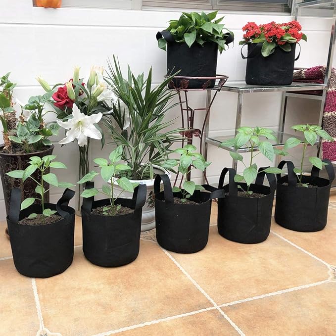 JERIA 12-Pack 20 Gallon, Vegetable/Flower/Plant Grow Bags, Aeration Fabric Pots with Handles (Black), Come with 12 Pcs Plant Labels