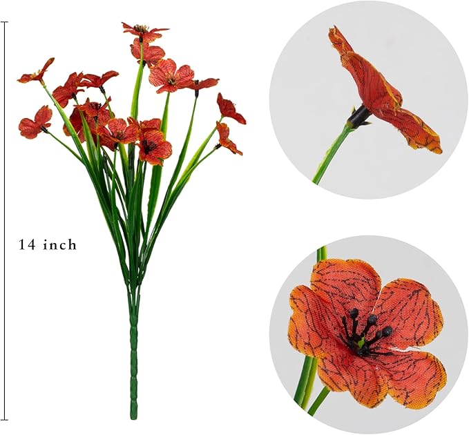 21 Bundles Artificial Outdoor UV Resistant Flowers No Fade Fake Outside Flowers Plastic Greenery Faux Shrubs Garden Porch Window Box Home Decoration (Orange)