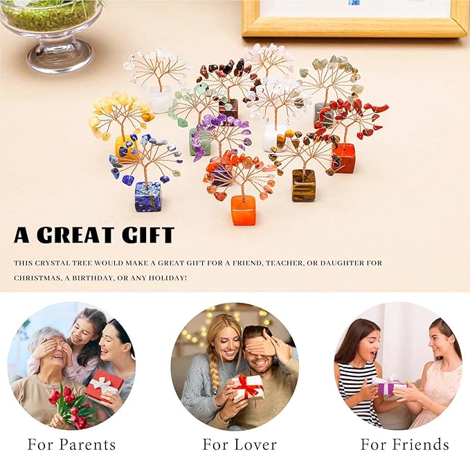Runyangshi 12pcs Crystal Tree of Life Set for Living Room Bedroom Office Desk Home Decoration Natural Crystals and Healing Gemstones Bring Good Luck Feng Shui Energy Protection Gift for Mom and Woman