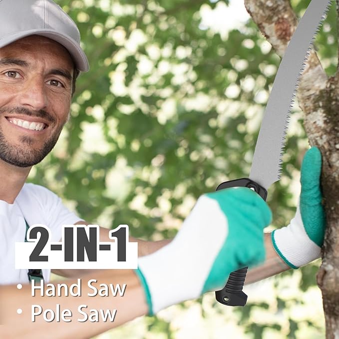 18FT Reach Pole Saws for Tree Trimming with 3-12FT Telescoping Extension Pole, Anti-slip Handle, Manual Pruning Pole Saw with 19" 3X Detachable Saw for Forestry, Yard, Garden, Patios