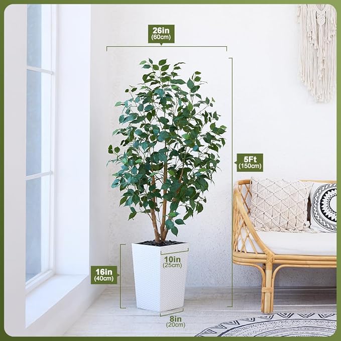 Artificial Olive Tree 5ft, Tall Fake Tree for Indoor & Outdoor Decor with Black Pot & Pebbles, UV Resistant Silk Leaves, Realistic Faux Potted Plant for Living Room,Office,Home Decor,VN137