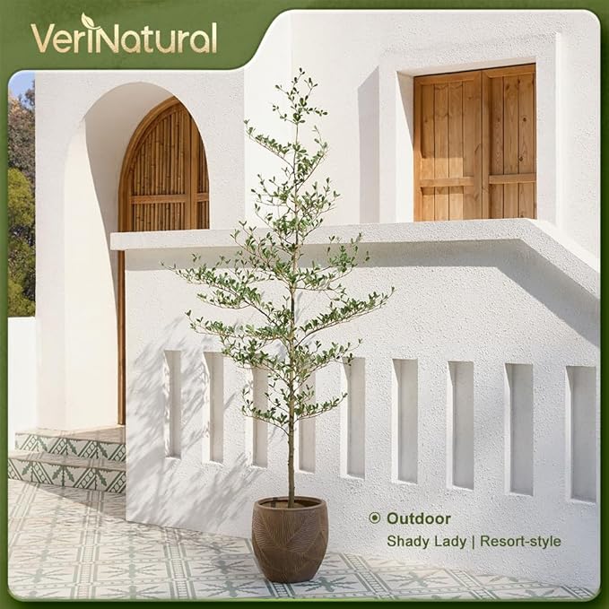 Artificial Black Olive Tree 7ft - Shady Lady UV Resistant Faux Olive Trees Indoor Outdoor Decor - Modern Aesthetic Tall Fake Plants with Pot for Home Office Living Room Patio Floor, VN140