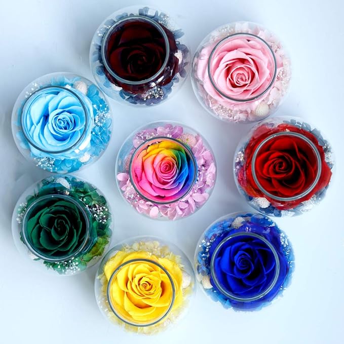 Preserved Real Roses with Colorful Mood Light Wishing Bottle, Eternal Rose,Never Withered Flowers, Table Decor,Christmas Anniversary Valentine's, Red 4.3inch, 1pcs