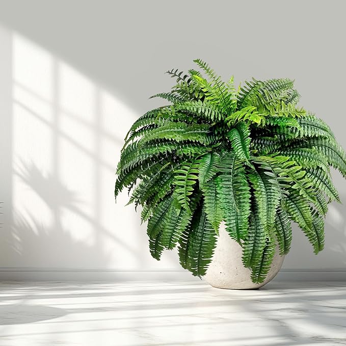 Artificial Boston Ferns for Outdoors & Indoors, 38" Large Fake Ferns with 88 Fronds, Looks Real Faux Fern Greenery for Decorating Living Room Porch Garden Home Office Decor
