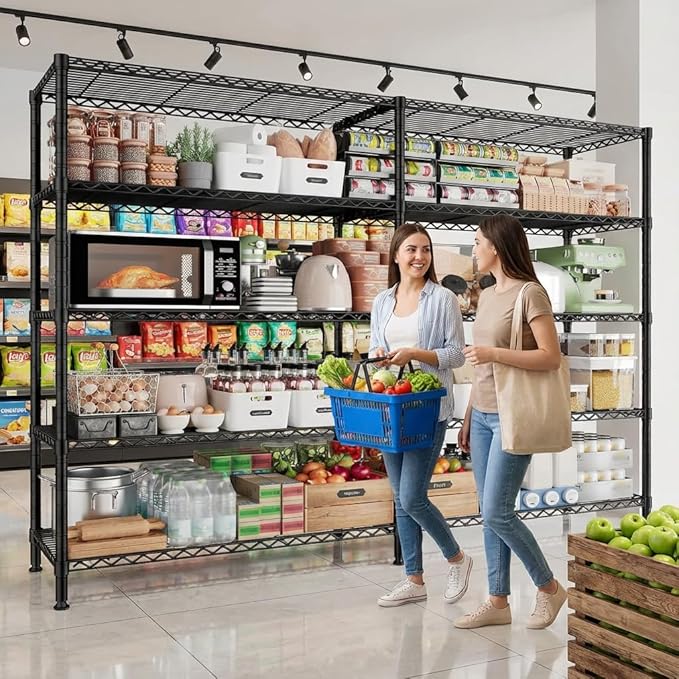 5 Tier Storage Shelves Metal Shelving Unit Load 1500LBS,Adjustable Wire Shelving Pantry Shelves for Storage,Kitchen Shelves Storage Rack for Commercial Garage Shelving Heavy Duty,61.7"W*72.4"H*15.8"D