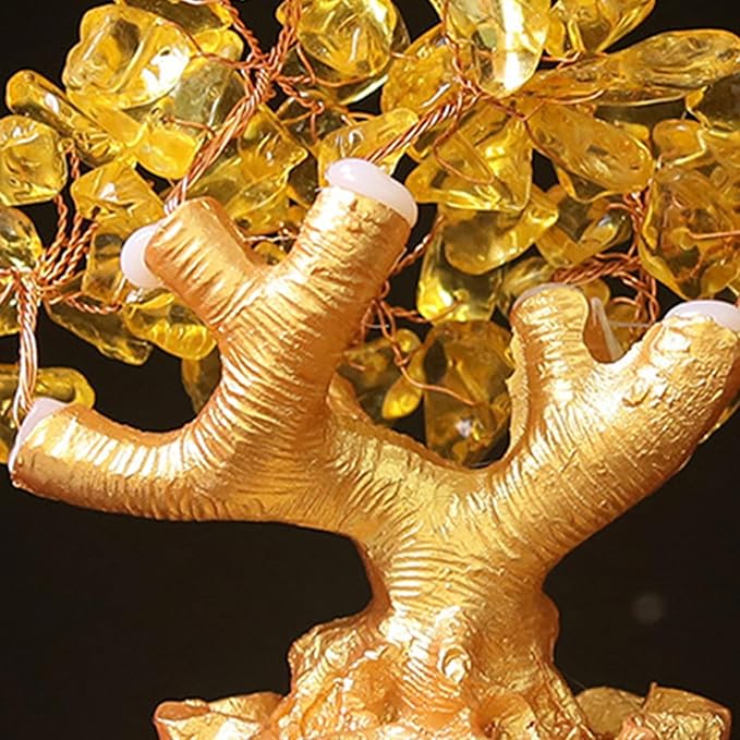 Golden Money Tree Ornament Bring Good Luck Fortune Lucky Bag Tree Resin Figurine Statue Sculpture Home Office Desktop Fengshui Decoration (Golden)