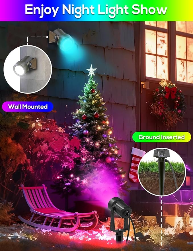 Zyan Solar Color Changing Outdoor Spotlights with Remote, IP65 Waterproof RGB Landscape Lighting for Garden Yard Path 12 Pack (3x4Pack)