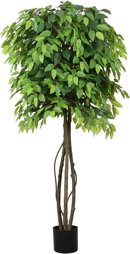 5ft Artificial Ficus Trees for Home Indoor Decor,Faux Banyan Plant with Nearly Natural Leaves Curved Trunks Fake Green Lifelike Tree for Living Room Office Garden Christmas New Year Decor