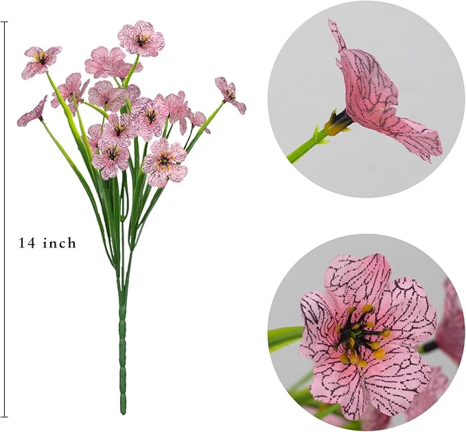 21 Bundles Artificial Outdoor UV Resistant Flowers No Fade Fake Outside Flowers Plastic Greenery Faux Shrubs Garden Porch Window Box Home Decoration(Pink)