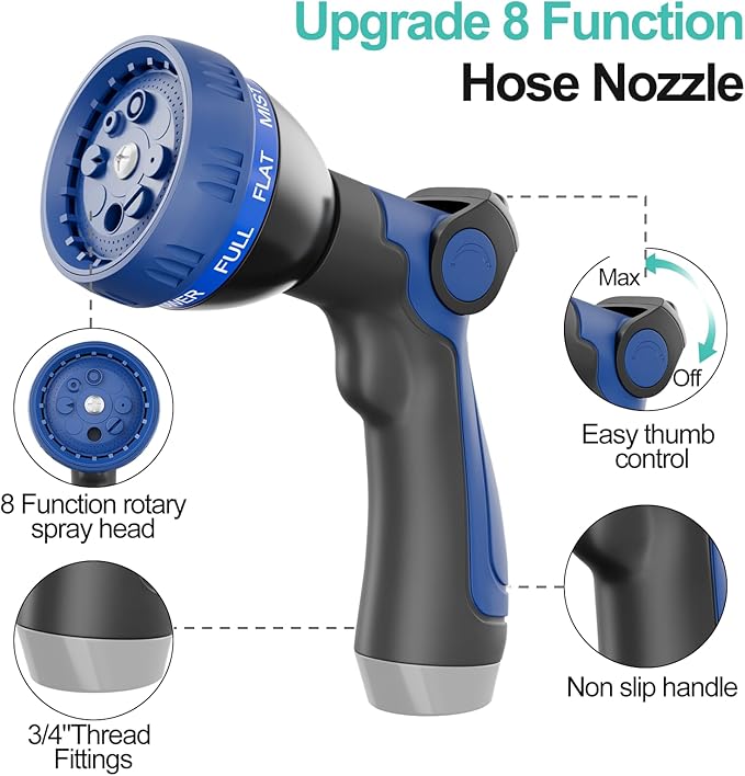 SPECILITE 75ft 304 Stainless Steel Garden Hose Metal, Heavy Duty Water Pipe with Nozzles for Yard, Outdoor - Flexible, Never Kink & Tangle, Puncture Resistant (Aqua)