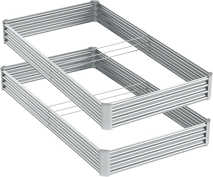 2PCS 8x4x1FT Galvanized Raised Garden Bed Kit,Vegetable Boxes-Rectangle Metal Flower Box,Large Planter Raised Beds Outdoor Garden for Planting,Fruit,Herb-Silver
