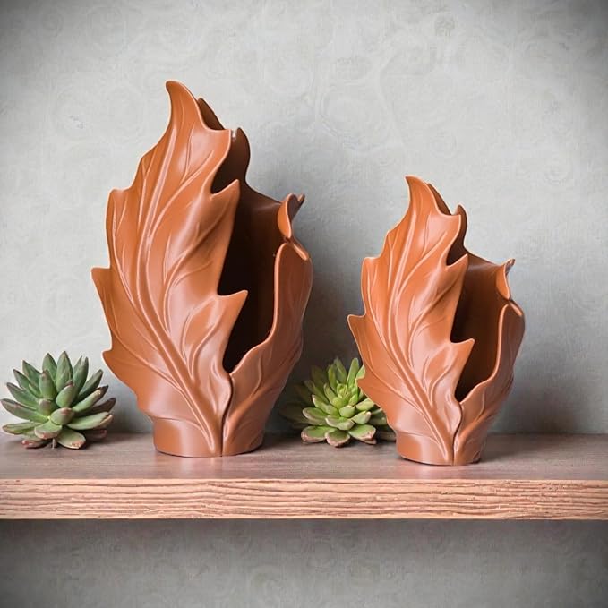 3D Printed Leaf Planter Vase (Brown, 10x6x5)