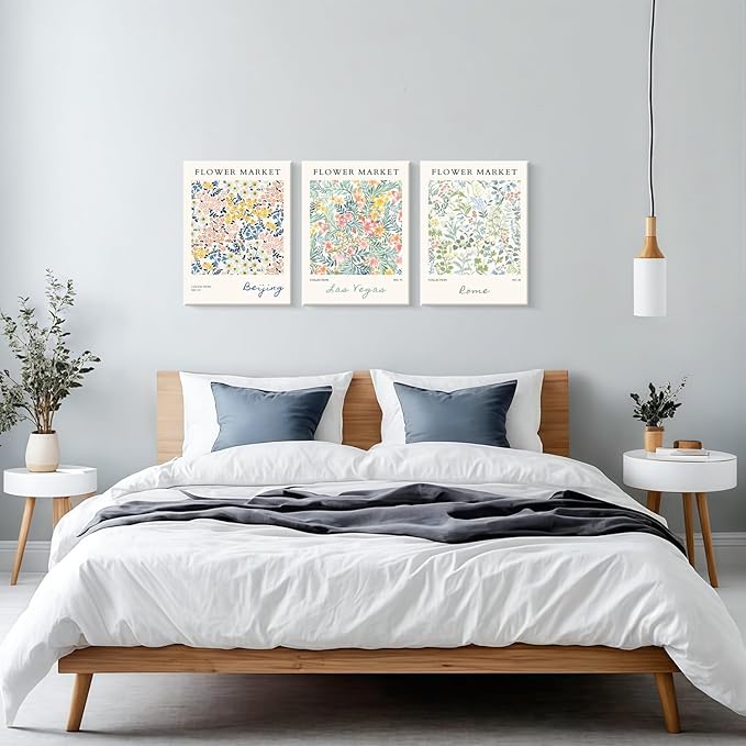 Framed Floral Canvas Wall Art Painting Botanical Wall Print Showcase Beijing, Las Vegas and Rome Flower Painting Poster Botanical Art Home Decor 16x24 inches x3