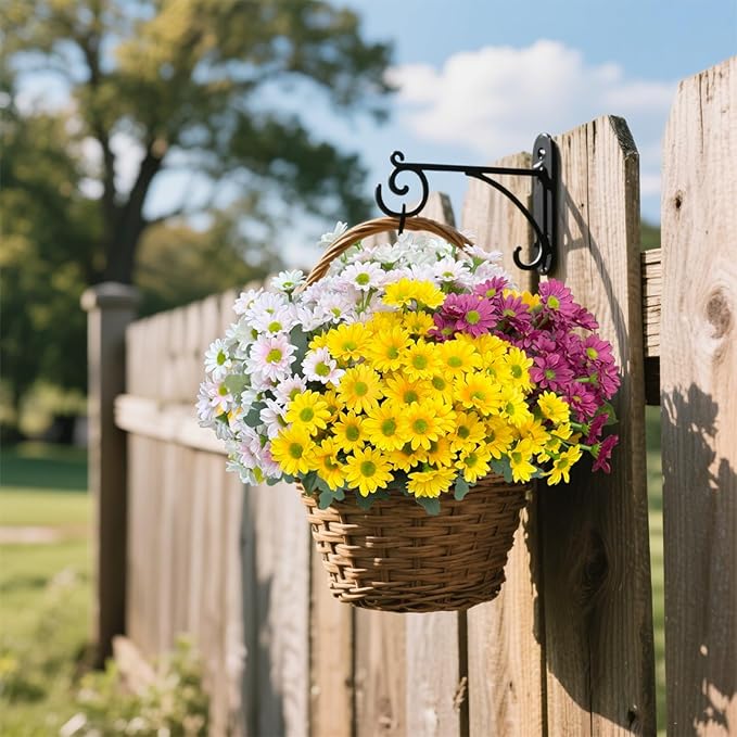 Artificial Fake Mums Flowers Plants for Outdoors ,12 Bundles Faux mums Mix Silk Glory UV Sun Resistant, Realistic Flowers for Planter Porch Patio Yard Balcony Home Decor (yellow/white/pink/red)